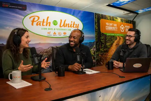 Guests having a respectful open conversation on the Path to Unity podcast